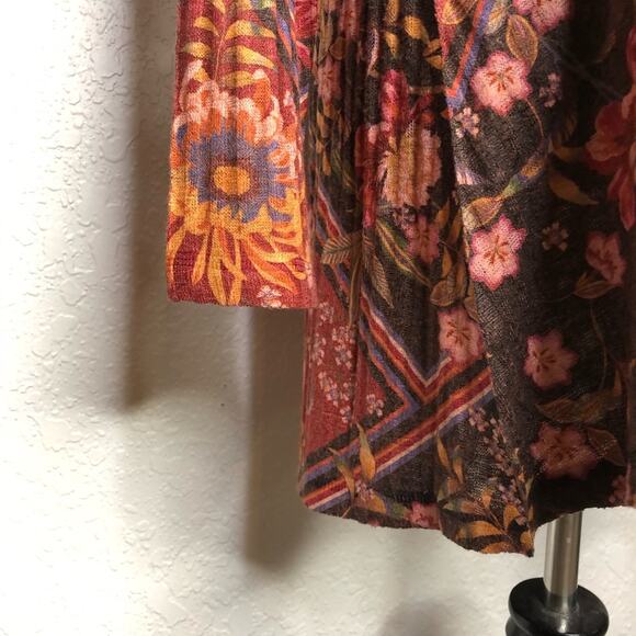 Soft Surroundings orange brown floral ribbed knit tunic top size Large - Picture 4 of 10
